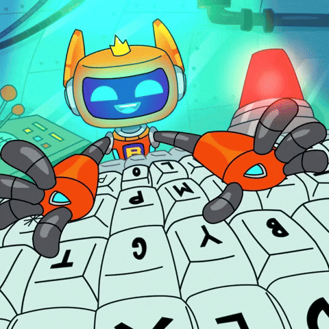 A robot typing at high speed symbolizes how trained agents can transform raw content into scalable assets, key to building an AI team that delivers.