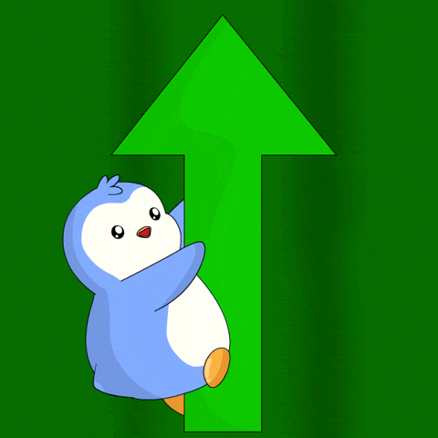 Animated penguin holding an upward arrow, symbolizing nonprofit growth powered by AI.
