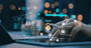 Digital interface representing Agentic Business Fabric with AI agents and enterprise coordination tools